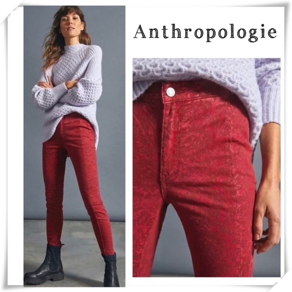 ANTHROPOLOGIE Pilcro Floral High Rise Denim Leggings in Red Size 27